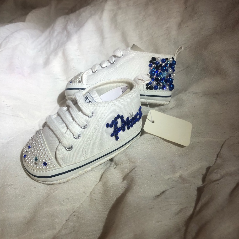Newborn Christening Baptism Baby Boy Custom Bling Soft Shoes - Picture 4 of 7
